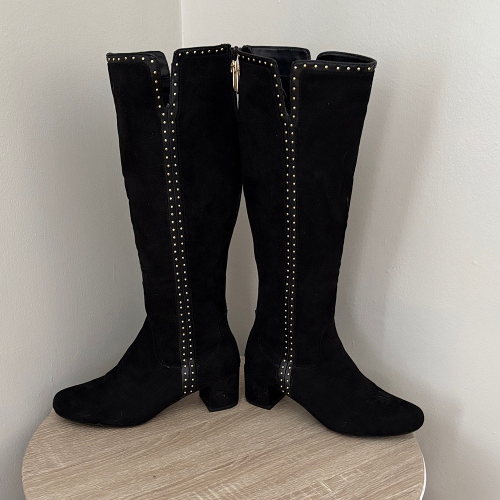 Adrienne Vittadin Studded Black Knee-High Boots 7 1/2